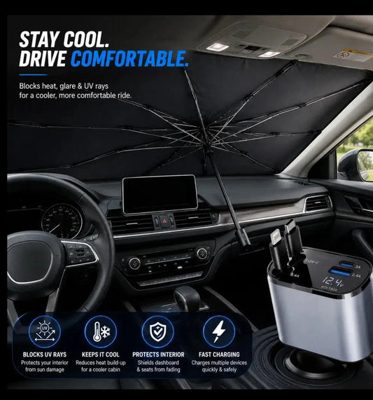 Foldable Car Windshield Sun Shade Umbrella - UV Protection & Heat Blocking